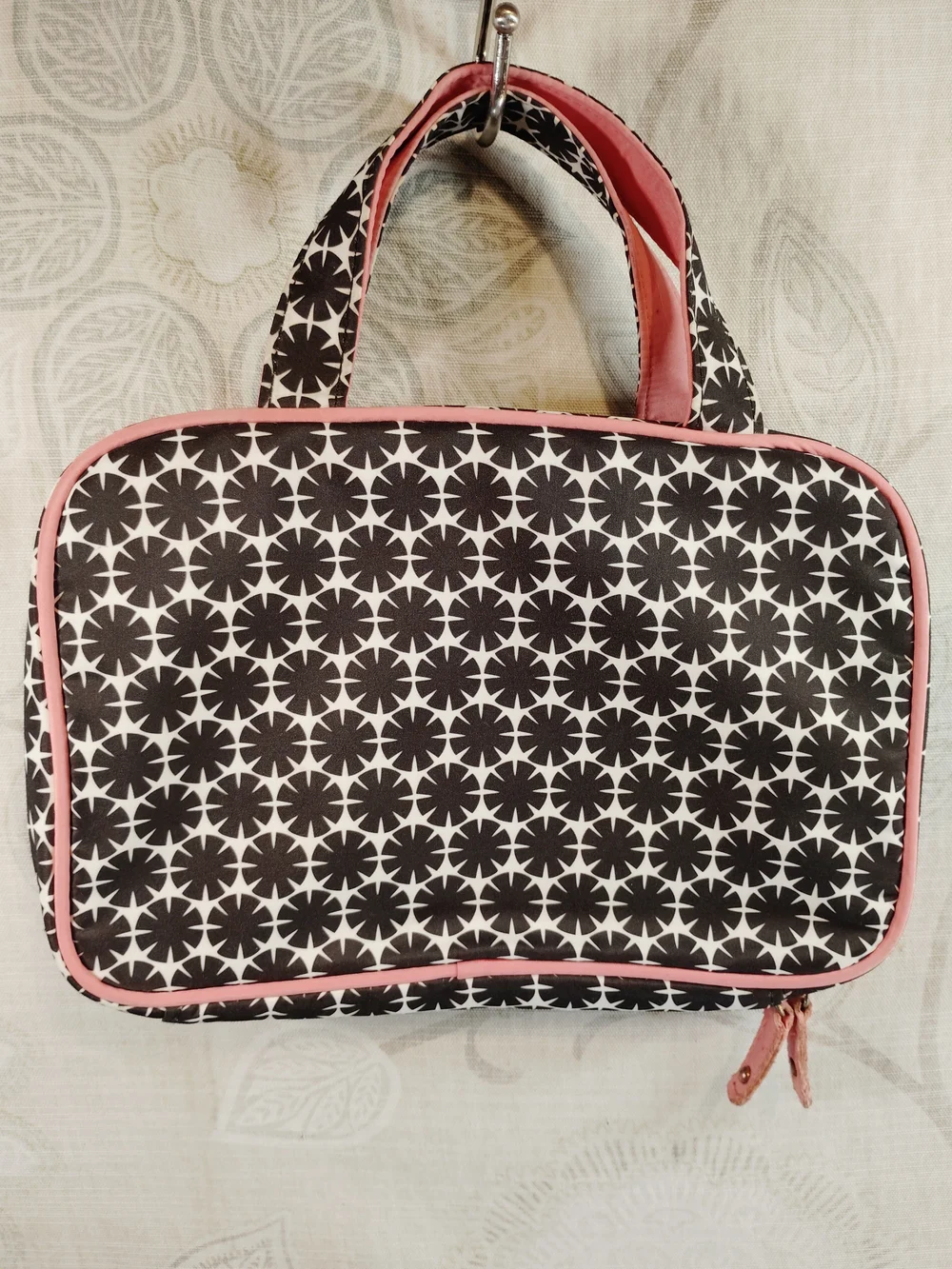 Elle Black and White Floral Cosmetic Case with Pink Trim